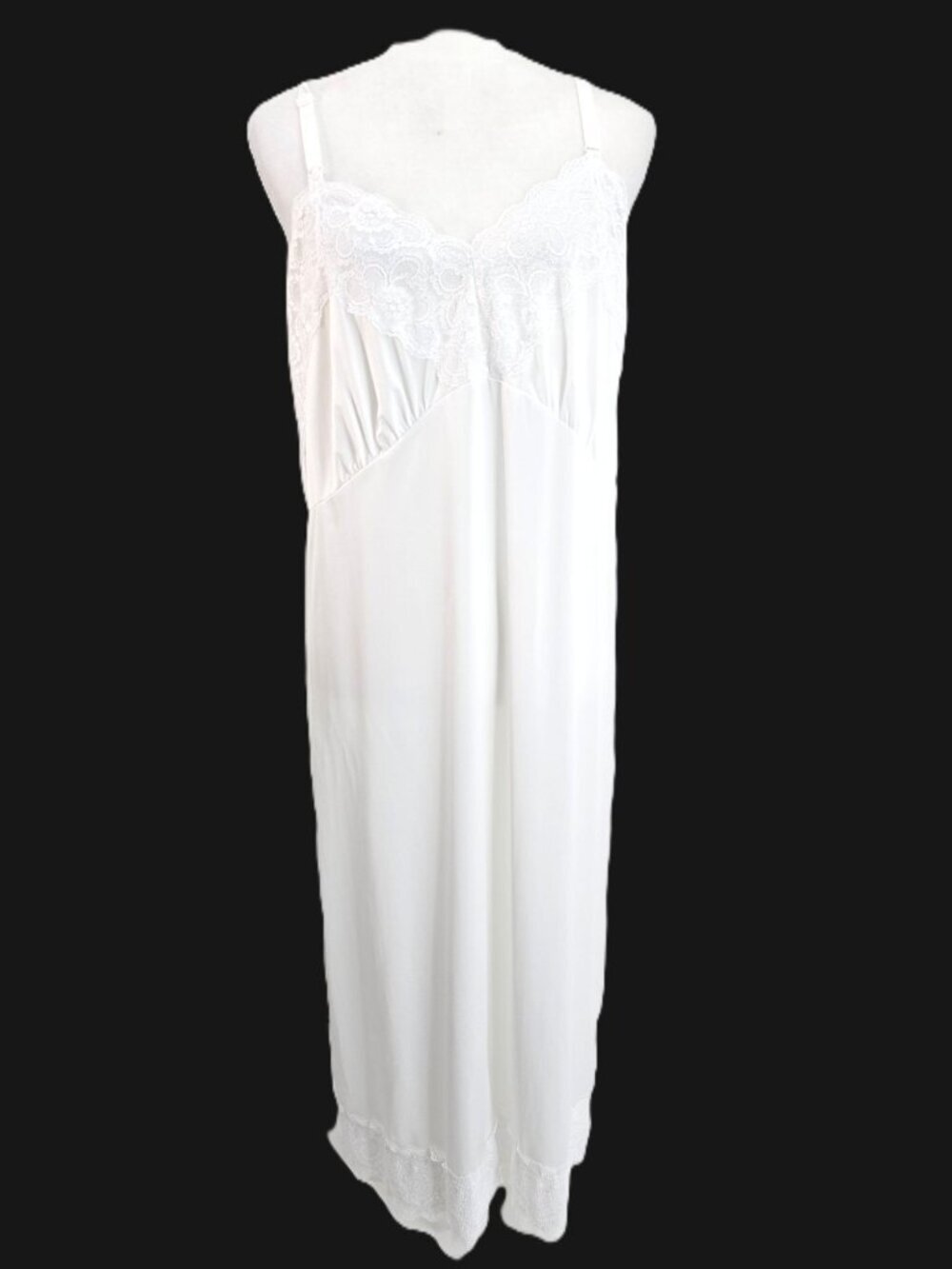 VTG Nylon Satin Chantilly Lace Floral Eggshell White Bridal Full Slip 44